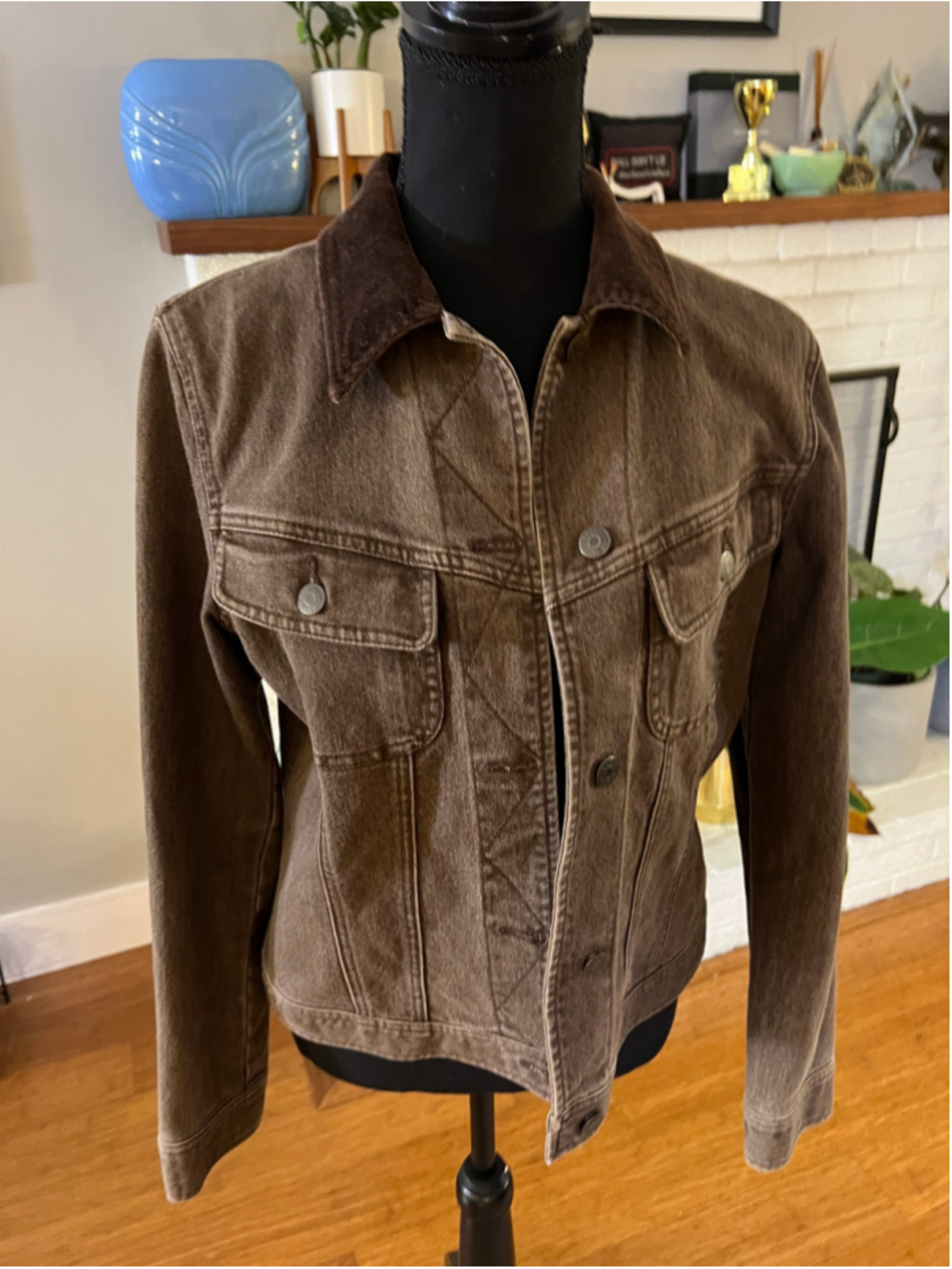 Ralph Lauren Jeans Co Brown Denim Jacket M Corduroy Collar Trucker Vintage Y2K